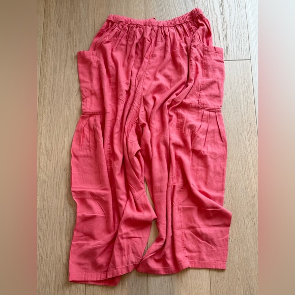 Free People Linen Blend Cargo Pants Coral Pink Quartz Wide Leg Resort NWT - Picture 3 of 4
